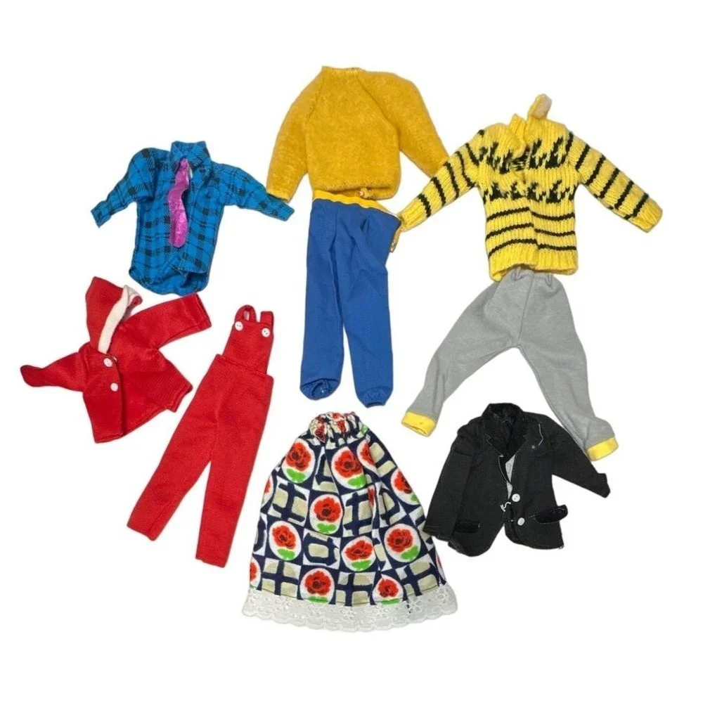 Vintage Doll Clothes Barbie size Long Sleeve Shirts Pants Skirt Overalls Winter - Picture 1 of 7